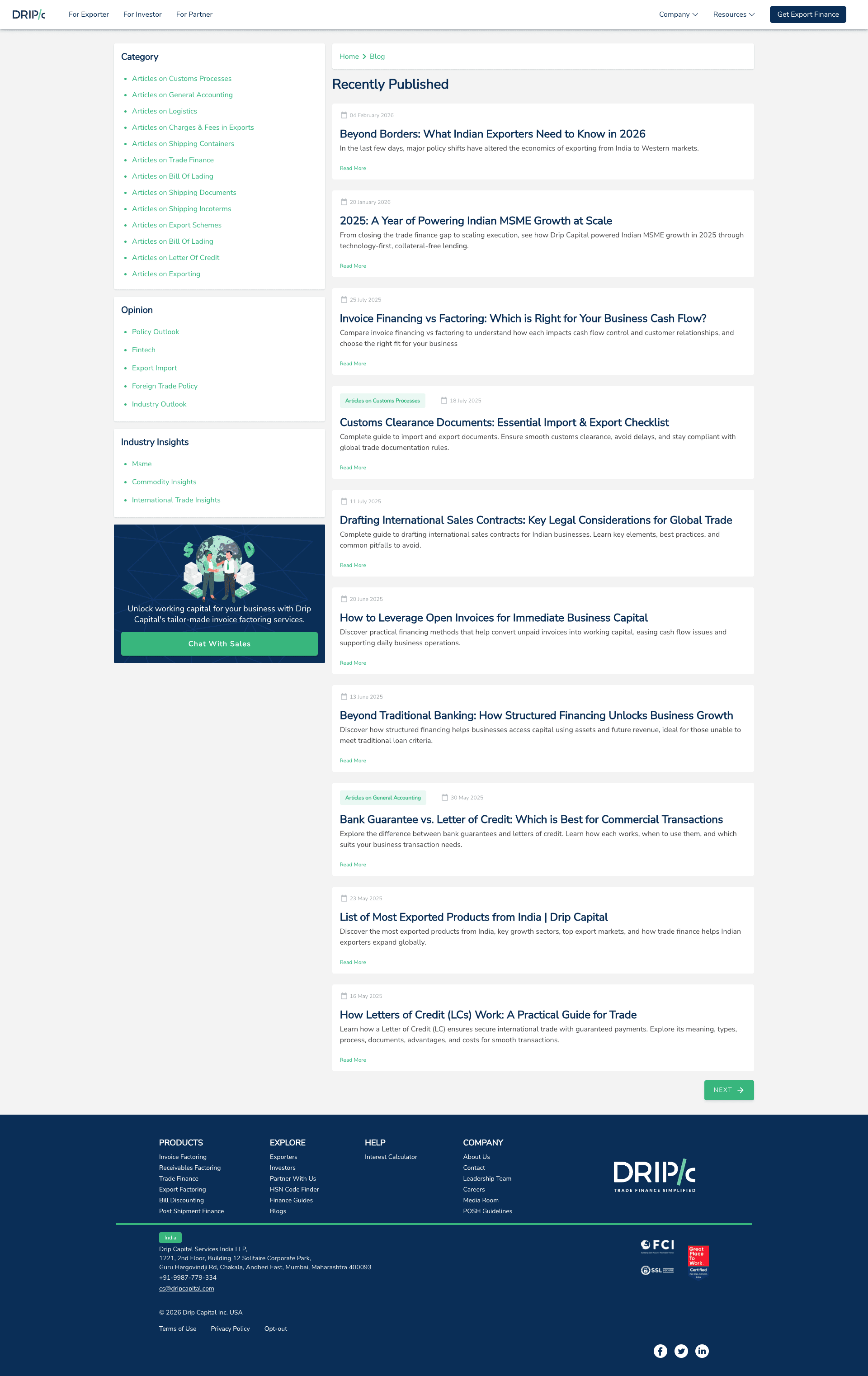 Drip Capital blogs — trade finance articles, export guides and market insights with category filters