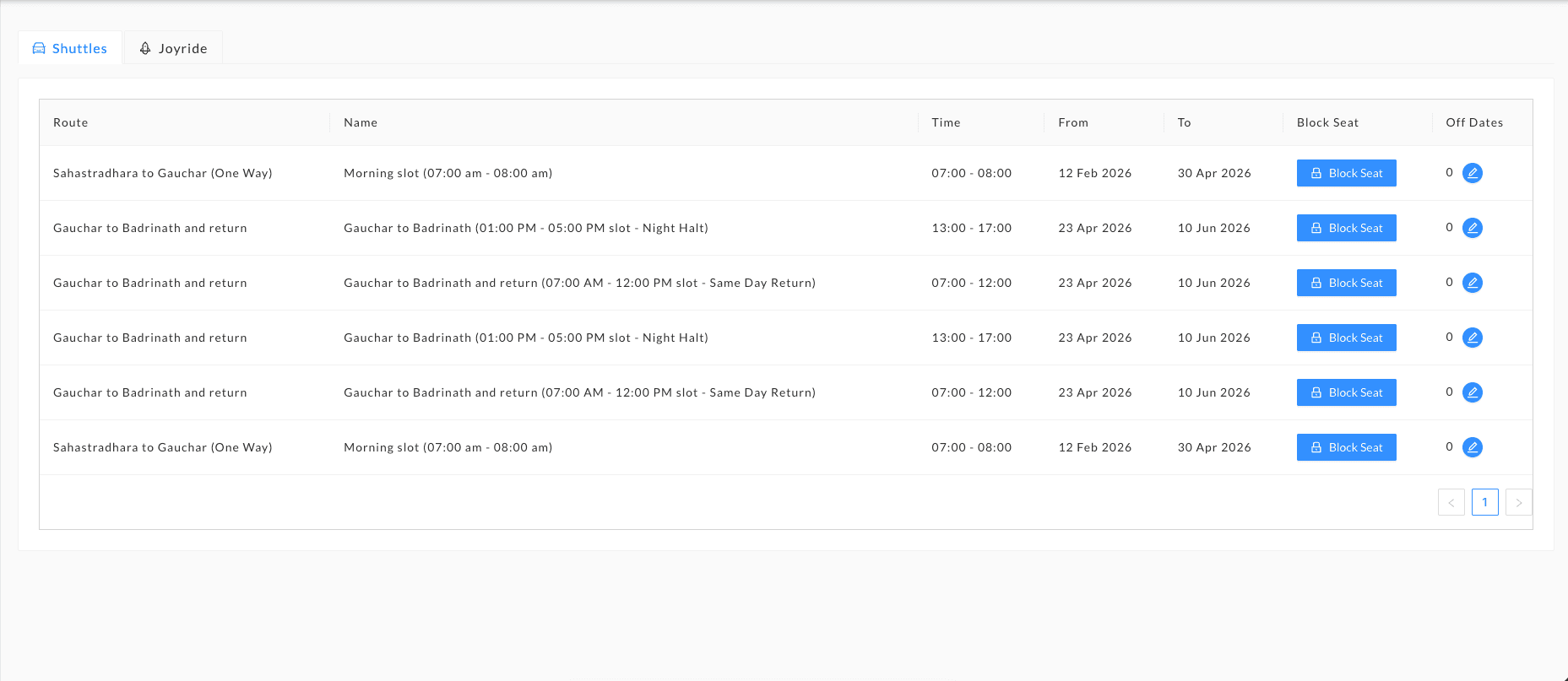 Helitaxii admin — shuttles and joyrides management with schedule and pricing