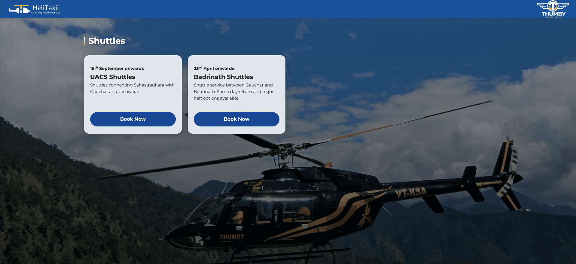 Helitaxii public booking site — landing page with route selection